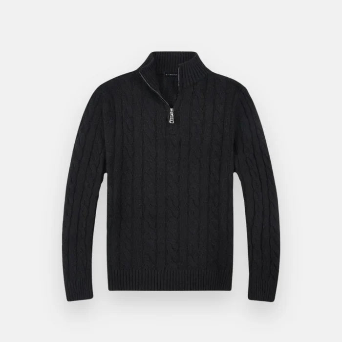 Suéter Masculino em Tricot Montelezzi ML018, com meio zíper, modelagem ajustada e tecido premium respirável, perfeito para um visual clássico e elegante.