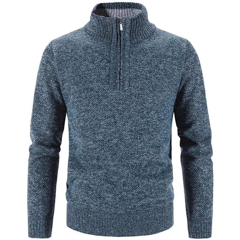 Suéter Masculino Montelezzi ML181, com gola bordada e meio zíper, perfeito para eventos casuais ou semi-formais.