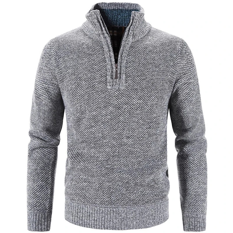 Suéter Masculino Montelezzi ML181, com gola bordada e meio zíper, perfeito para eventos casuais ou semi-formais.
