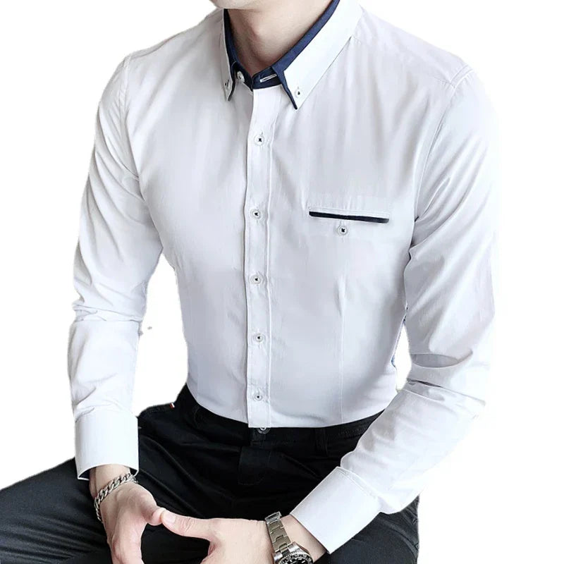 Camisa Social Masculina Montelezzi ML152, modelagem slim fit, tecido respirável e acabamento refinado para um visual sofisticado e confortável.