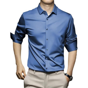 Camisa Social Masculina Montelezzi ML422, design slim fit, tecido anti-amasso e respirável, ideal para um visual sofisticado e prático.