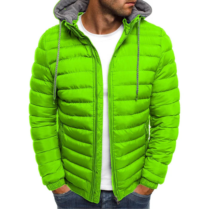 Jaqueta Masculina Puffer Montelezzi ML108, com forro acolchoado, capuz removível e fechamento em zíper para conforto térmico e versatilidade.