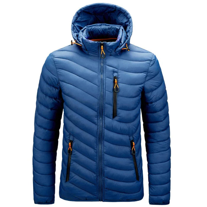 Jaqueta Puffer Masculina Montelezzi ML090, confeccionada em poliamida com plumas, gola alta e fechamento em zíper para máxima proteção térmica.