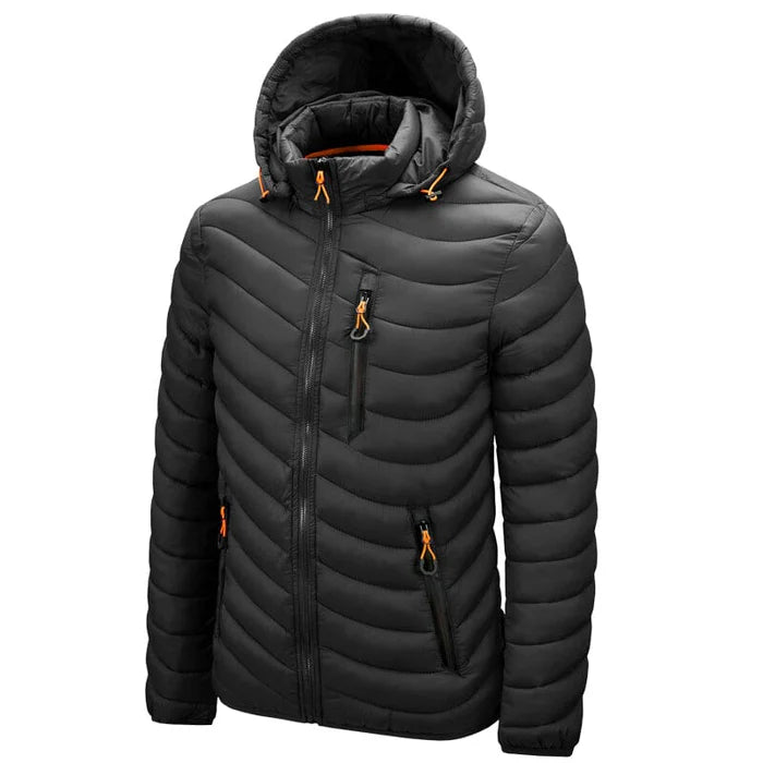 Jaqueta Puffer Masculina Montelezzi ML090, confeccionada em poliamida com plumas, gola alta e fechamento em zíper para máxima proteção térmica.