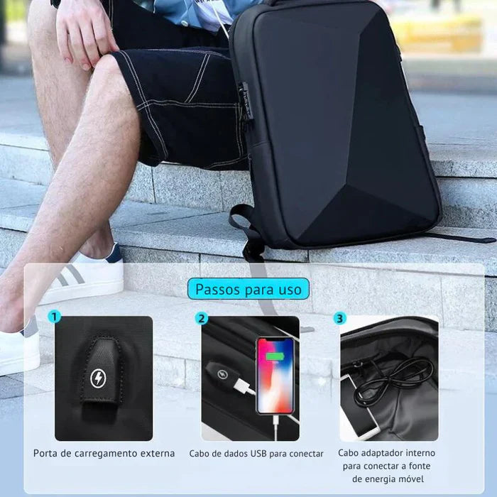 Mochila Executiva Montelezzi ML087 com compartimento para notebook 14", material impermeável, alças ergonômicas e porta USB para mais praticidade.