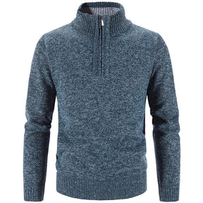 Suéter Masculino Montelezzi ML181, com gola bordada e meio zíper, perfeito para eventos casuais ou semi-formais.