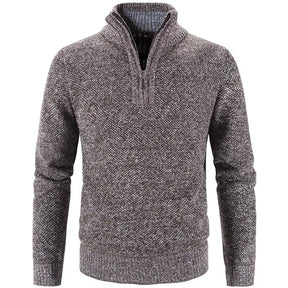 Suéter Masculino Montelezzi ML181, com gola bordada e meio zíper, perfeito para eventos casuais ou semi-formais.